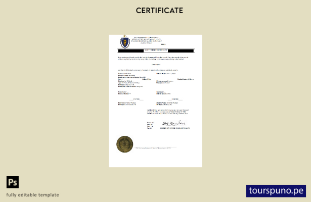 Listo para imprimir la plantilla de certificado de defunción de Massachussetts d